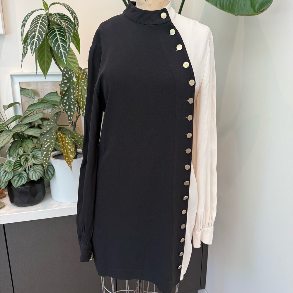 Rachel Zoe Black and Cream Long Sleeve Dress